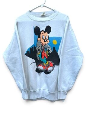 Vintage Disney White Crewneck Sweatshirt with Colorful Mickey Graphic